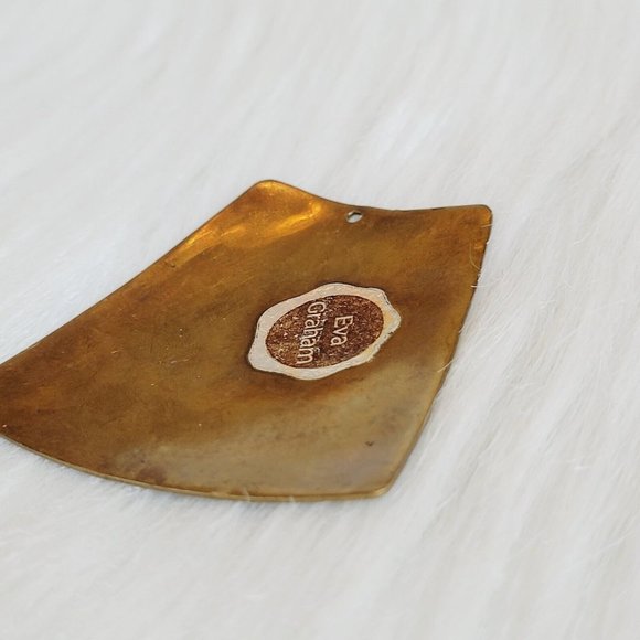 VINtage Eva Graham Pendant Etched Flowers Brass Metal Statement 13206 - Picture 7 of 9